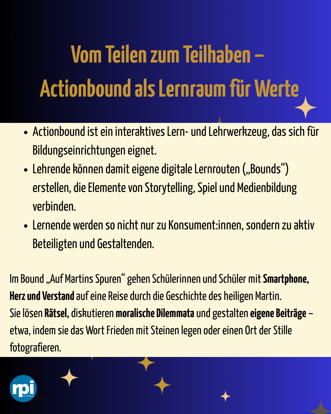 Instagram-Visual mit Vorstellung von Actionbound als Lernraum für Werte.