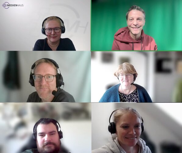 Screenshot vom Videocall am 16.10.2024 mit dem Team vom Comenius-Institut mit dem Team vom EKHN-Medienhaus zum Austausch über Git-basiertes Arbeit.