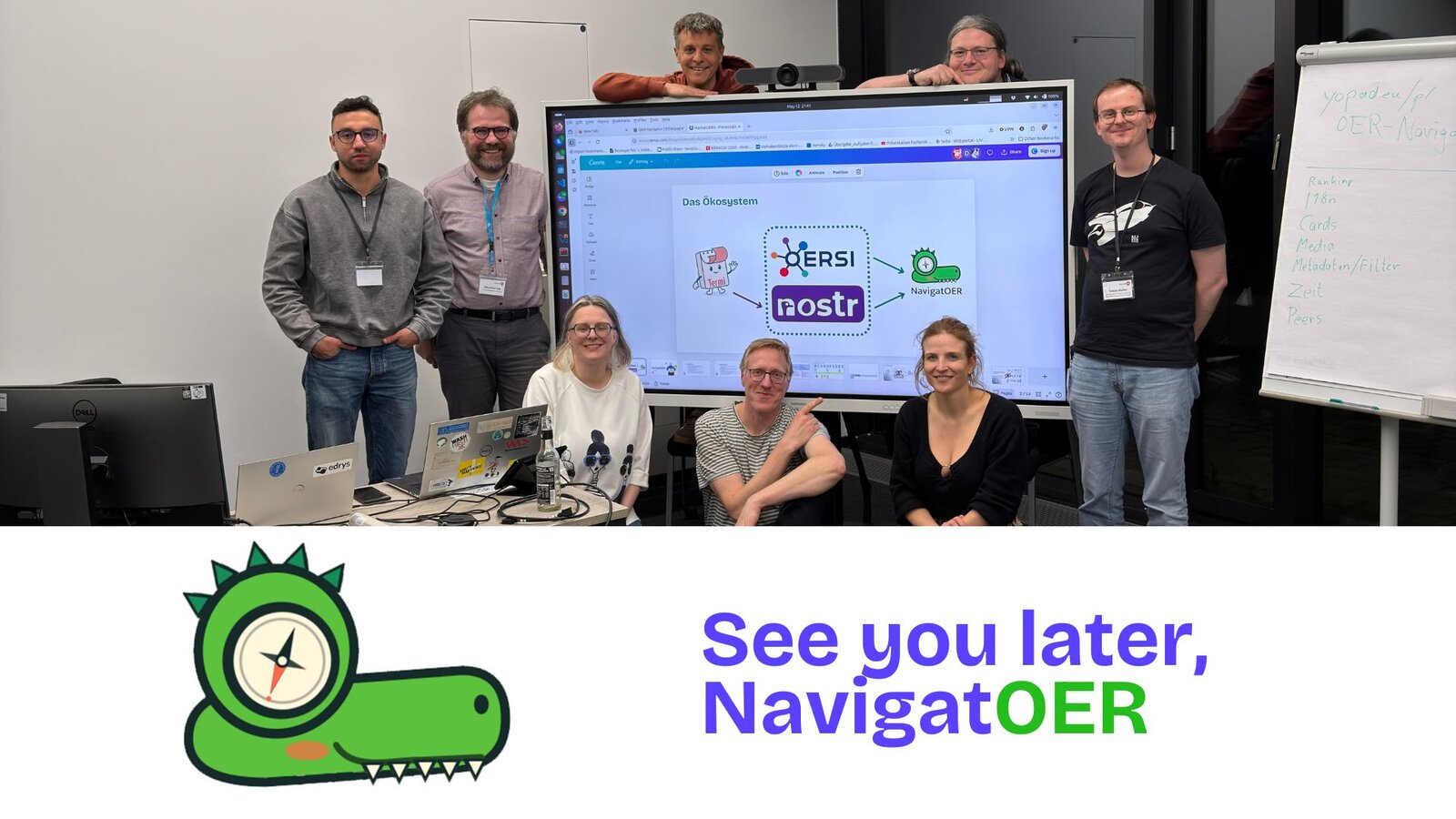 Die NavigatOER- und Termi-Crew vor der Ökosystem-Folie – „See you later, NavigatOER“